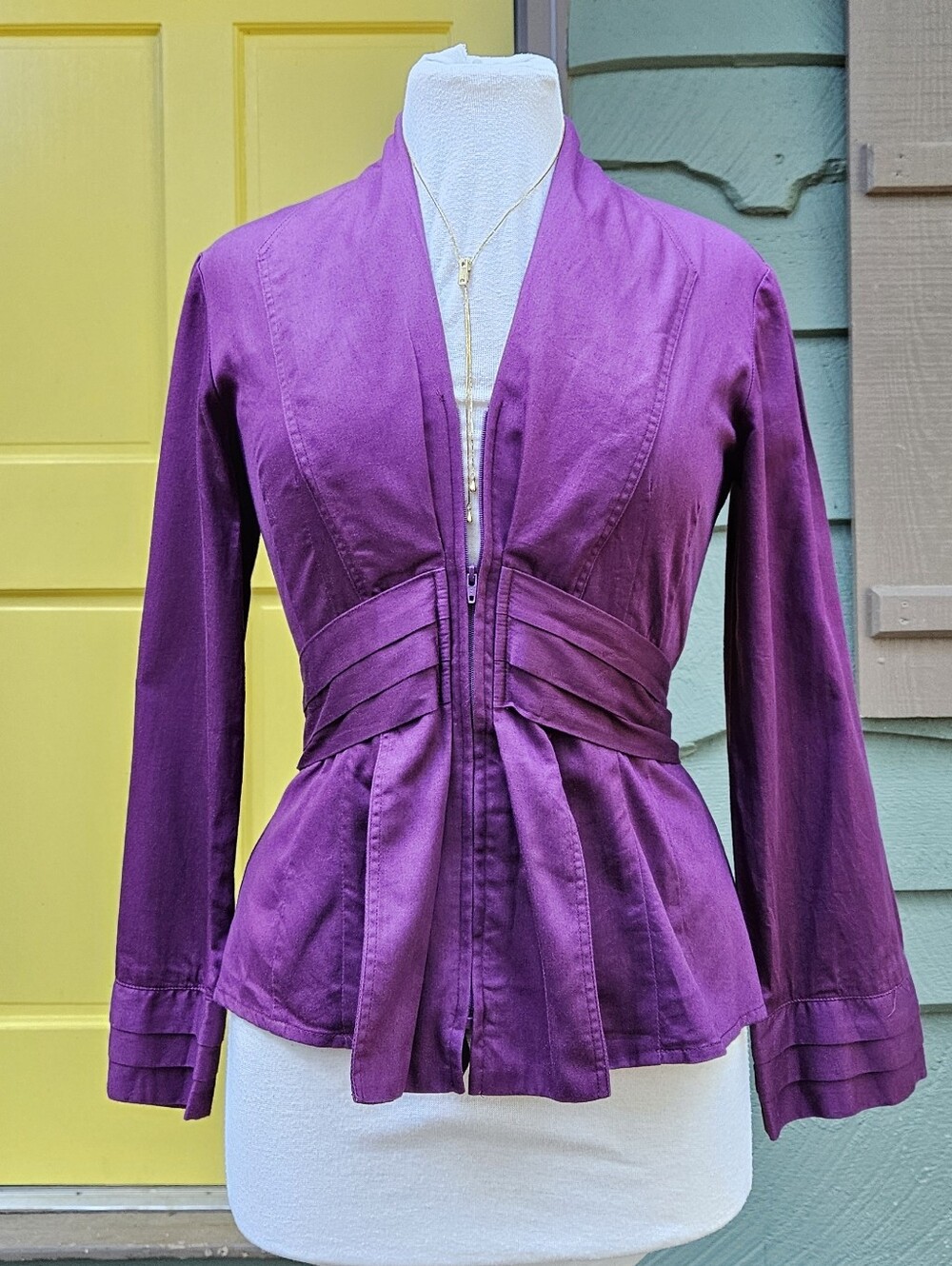 Finley Ursula Peplum Cotton Blazer Jacket XS Plum